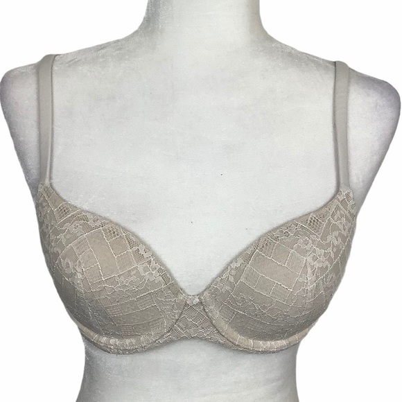 Victoria's Secret Lined Demi/ Demi Double Bra Women 34C Cream Lace Floral Flower - Picture 1 of 4
